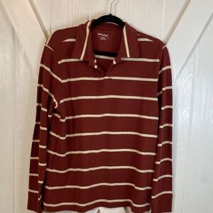 UNTUCKit Men's Burgundy and Beige Striped Long Sleeve Shirt
